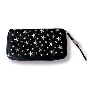 Auth Jimmy Choo Black Leather Star Studded Wallet/ Clutch